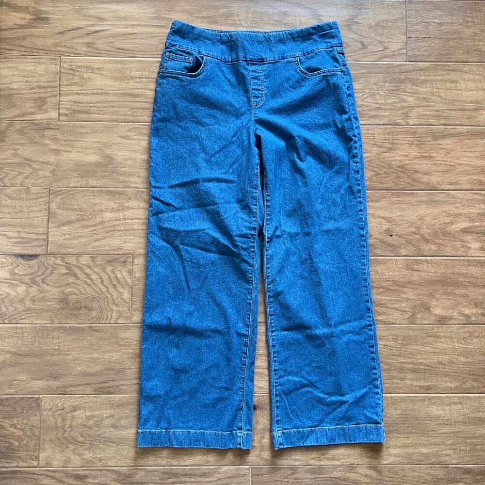 Denim & Co. Lightweight Wide-Leg Denim Pants Size 12 Pull On Medium Wash